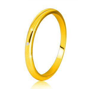 Prsteň zo žltého 9K zlata - tenké hladké ramená, číry zirkón - Veľkosť: 51 mm