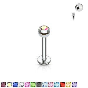 Labret tenký s guličkovým zakončením so zirkónom, 1,2 mm - Rozmer: 1,2 mm x 10 mm x 3 mm, Farba zirkónu: Červená - R