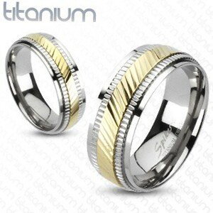 Titánový prsteň - dvojfarebný, vrúbkovaný - Veľkosť: 62 mm