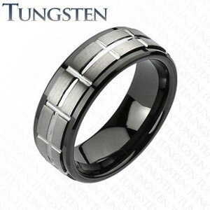 Tungstenový brúsený prsteň, čierne okraje - Veľkosť: 63 mm