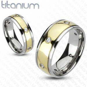 Titánový prsteň so zirkónmi, dvojfarebný - Veľkosť: 65 mm