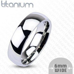 Titánový prsteň striebornej farby - zrkadlovolesklý povrch, 6 mm - Veľkosť: 67 mm