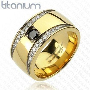 Prsteň z titánu zlatej farby so zirkónovými polmesiacmi - Veľkosť: 72 mm