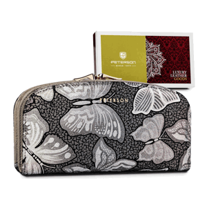 Skórzany Dámska peňaženka zdobená vzorom motýľov — Peterson