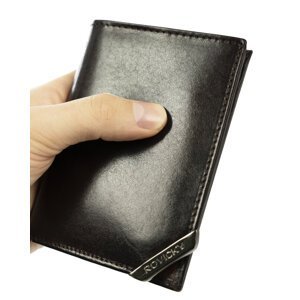 Vertikálna pánska peňaženka so strieborným akcentom, prírodná lícová koža - Rovicky