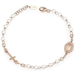 Amen Ružovo pozlátený strieborný náramok s perlami a zirkónmi Rosary BRORBZ-M3
