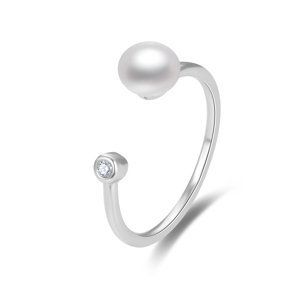 Beneto Otvorený strieborný prsteň s pravou sladkovodné perlou AGG467