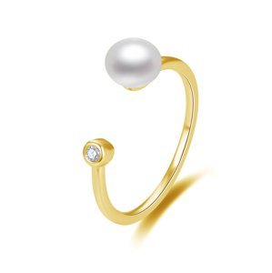 Beneto Otvorený pozlátený prsteň s pravou sladkovodné perlou AGG467-G