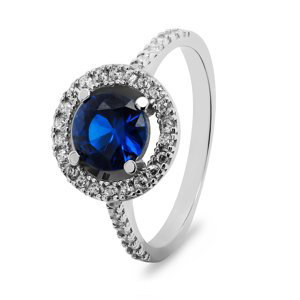 Brilio Silver Luxusný strieborný prsteň s modrým zirkónom RI031W 58 mm