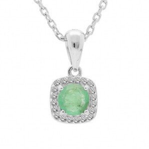 Brilio Silver Elegantný strieborný náhrdelník so smaragdom CL-FS-5658E (retiazka, prívesok)