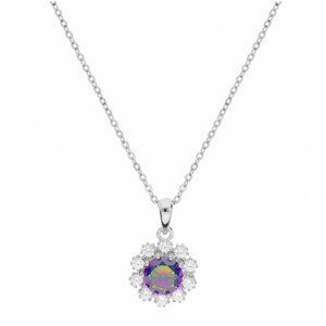 Brilio Silver Trblietavý strieborný náhrdelník s dúhovým topazom Mystic Stone SP04453A (retiazka, prívesok)