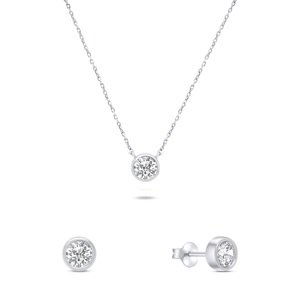 Brilio Silver Moderný strieborný set šperkov so zirkónmi SET220W (náušnice, náhrdelník)
