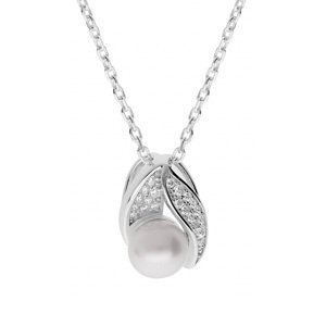Brilio Silver Elegantný strieborný náhrdelník s pravou perlou MPD0176B (retiazka, prívesok)