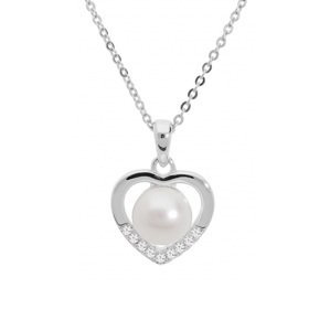 Brilio Silver Romantický strieborný náhrdelník s pravou perlou MP05186C (retiazka, prívesok)