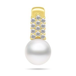Brilio Silver Elegantný pozlátený prívesok s pravou perlou a zirkónmi PT94Y