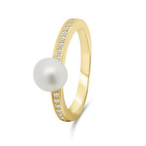 Brilio Silver Elegantný pozlátený prsteň s pravou perlou RI055Y 60 mm