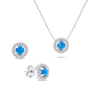 Brilio Silver Pôvabný strieborný set šperkov s opálmi SET225WB (náušnice, náhrdelník)
