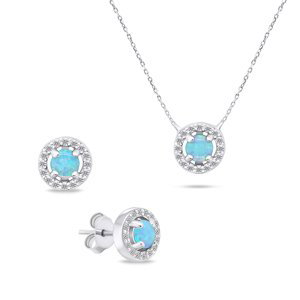 Brilio Silver Pôvabný strieborný set šperkov s opálmi SET225WLB (náušnice, náhrdelník)