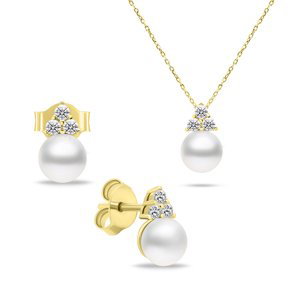 Brilio Silver Nadčasová pozlátená sada šperkov s pravými perlami SET228Y (náušnice, náhrdelník)
