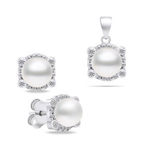 Brilio Silver Elegantný strieborný set šperkov s perlami SET237W (náušnice, prívesok)