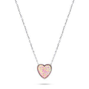Brilio Silver Slušivý strieborný náhrdelník Srdce s opálom NCL74WP