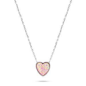 Brilio Silver Slušivý strieborný náhrdelník Srdce s opálom NCL74WP