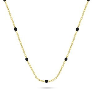 Brilio Silver Pozlátený náhrdelník s čiernymi guličkami NCL112YBC