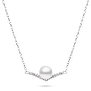 Brilio Silver Elegantný strieborný náhrdelník s perlou a zirkónmi NCL131W