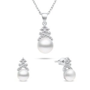 Brilio Silver Pôvabný strieborný set šperkov s perlami SET238W (náušnice, náhrdelník)