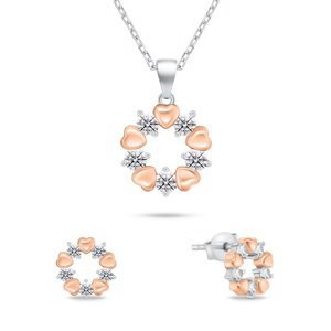 Brilio Silver Nežný bicolor set šperkov so zirkónmi SET239WR (náušnice, náhrdelník)