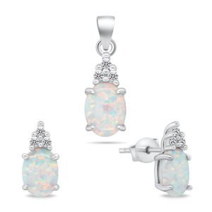 Brilio Silver Krásny set šperkov s opálmi SET245W (náušnice, prívesok)