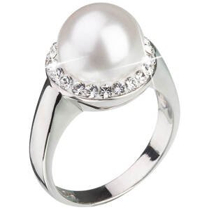 Evolution Group Strieborný perlový prsteň s kryštálmi Swarovski London Style 35021.1 56 mm