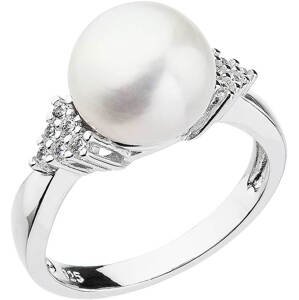 Evolution Group Strieborný prsteň s bielou riečnou perlou a zirkónmi 25002.1 56 mm