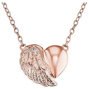 Engelsrufer Ružovo pozlátený strieborný náhrdelník Srdce s krídlom a zirkónmi ERN-LILHW-R
