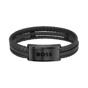 Hugo Boss Štýlový čierny kožený náramok 1580425