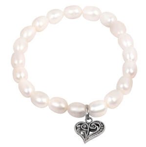 JwL Luxury Pearls Jemný náramok z pravých perál s kovovým srdiečkom JL0417