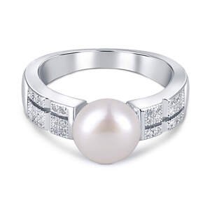 JwL Luxury Pearls Elegantný prsteň s pravou perlou a zirkónmi JL0646 52 mm