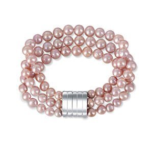 JwL Luxury Pearls Trojradový náramok z pravých ružových riečnych perál JL0672