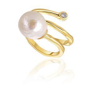 JwL Luxury Pearls Pozlátený prsteň s pravou perlou a zirkónom JL0692 54 mm