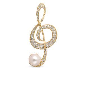 JwL Luxury Pearls Trblietavá perlová brošňa Husľový kľúč JL0702