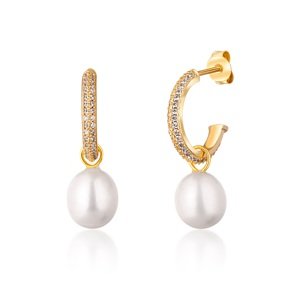 JwL Luxury Pearls Nádherné pozlátené náušnice kruhy s pravými perlami 2v1 JL0771