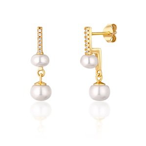 JwL Luxury Pearls Nápadité žlto pozlátené náušnice s pravými perlami a zirkónmi JL0772