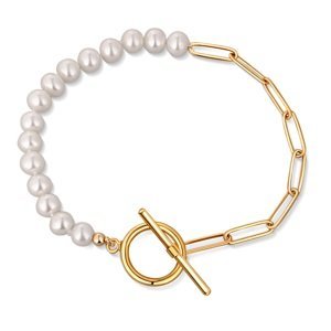 JwL Luxury Pearls Trendy pozlátený náramok s pravými riečnymi perlami JL0789