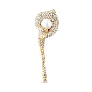 JwL Luxury Pearls Trblietavá pozlátená brošňa 2v1 Kvetina Kala JL0815