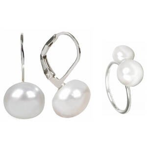 JwL Luxury Pearls Zvýhodnená perlová súprava šperkov JL0022 a JL0058 (prsteň, náušnice)