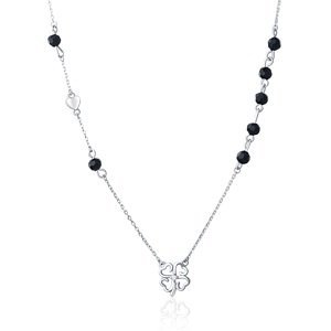 JVD Strieborný náhrdelník s onyxmi a štvorlístkom SVLN0203XH2ON45