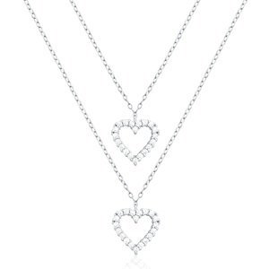 JVD Dvojitý strieborný náhrdelník Srdce so zirkónmi SVLN0365X61BI45