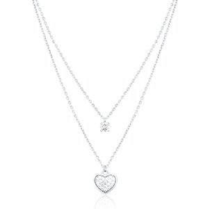 JVD Romantický dvojitý náhrdelník Srdce so zirkónmi SVLN0366X61BI45