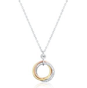 JVD Elegantný strieborný tricolor náhrdelník so zirkónmi Kruhy SVLN0138XH2TR45