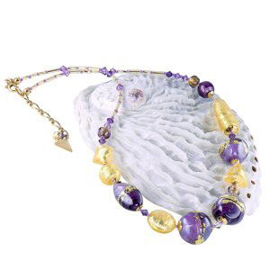 Lampglas Unikátny náhrdelník Violet Shine s 24-karátovým zlatom v perlách Lampglas NRO11